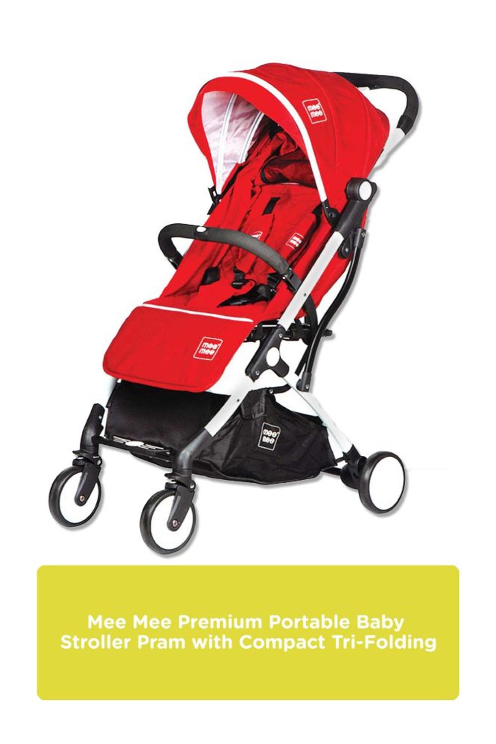 Mee Mee Premium Stylish Portable Baby Stroller Pram with Compact Tri-Fold | Travel-Friendly - Red